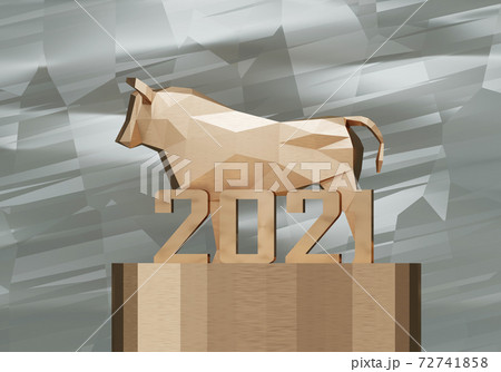 Metal bronze bull on a stand with number 2021, a symbol of the new year, 3d render 72741858