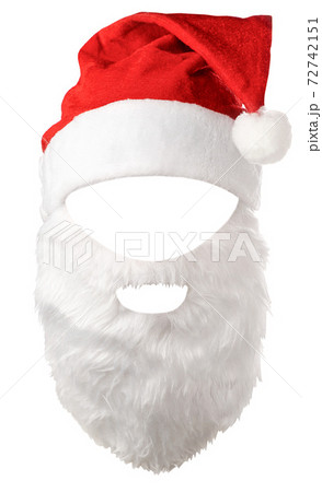 Red hat and beard of Santa Claus on a white background. Isolated 72742151
