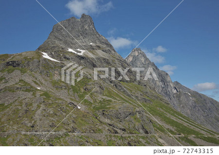 View of Trollstigen or Trolls Path which is a serpentine mountain road in Norway 72743315