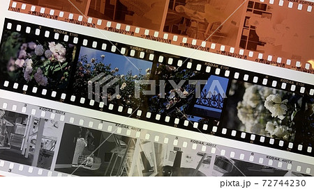 現像済みフィルムサンプル ネガ モノクロ ポジの写真素材