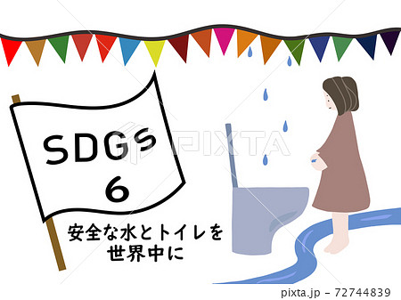 SDGsの項目6をわかりやすくイメージしたポスター風手描きイラスト（フラッグ） 72744839