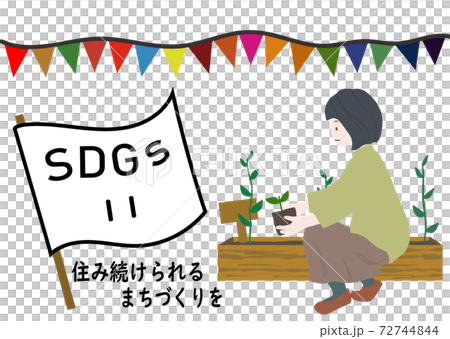 SDGsの項目11をわかりやすくイメージしたポスター風手描きイラスト