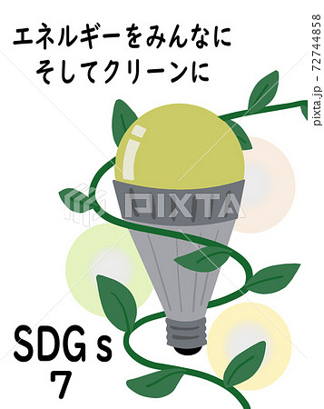 SDGsの項目7をわかりやすくイメージしたポスター風手描きイラストの