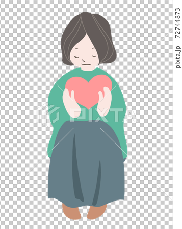 ハートを抱きかかえている女性の手描きイラスト（ジェンダーやSDGs、バレンタインに関連しても） 72744873