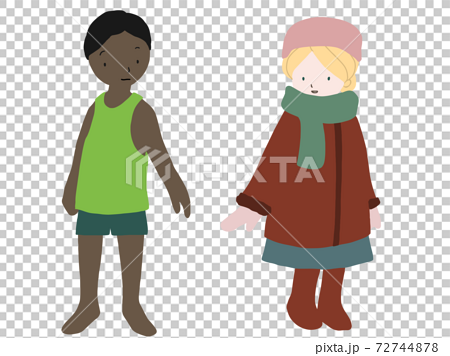 国籍の違う子供が 振り返ってお互いの手を取ろうとする手描きイラスト Sdgsに関連しても のイラスト素材