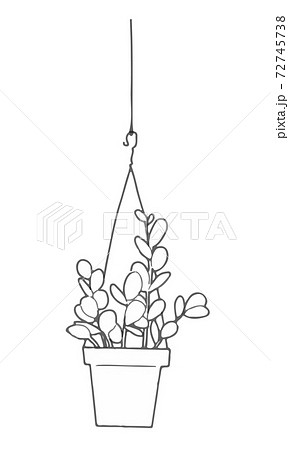 観葉植物 グリーンドラム モノクロのイラスト素材