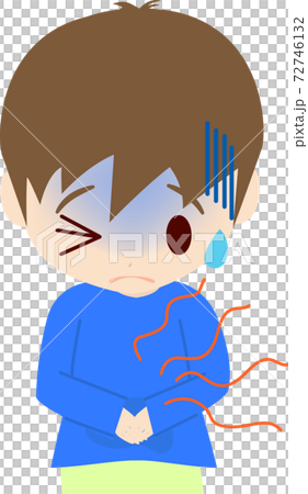 腹痛で辛そうな可愛い男の子供の上半身イラストのイラスト素材