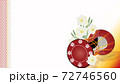 鼓と水仙の花のイラストワイド背景素材 72746560