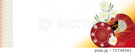 鼓と水仙の花のイラストバナー素材 鼓と水仙の花のイラストバナー素材 72746561