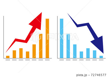 上昇と下降の棒グラフと矢印のイラスト素材