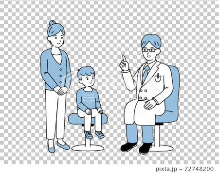 小児科　親子　患者　説明する医師 72748200