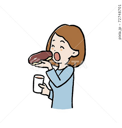 自分へのご褒美にエクレアを食べる女性のイラスト 72748701