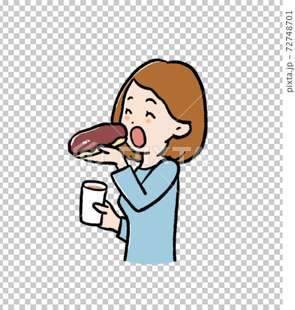 自分へのご褒美にエクレアを食べる女性のイラスト 72748701