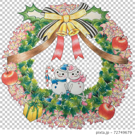 聖誕花環和雪人 72749679