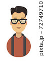 Flat vector illustration of teenager, man, student in red cloth with backpack. Full face. Male. 72749710