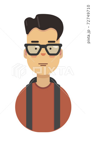 Flat vector illustration of teenager, man, student in red cloth with backpack. Full face. Male. 72749710