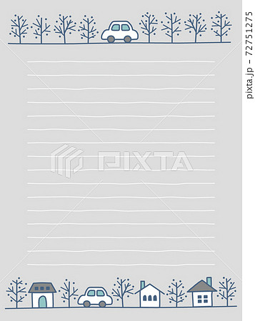 手描き風の街並みの背景素材 便箋タイプのイラスト素材