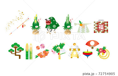 正月のイメージイラスト　年賀状素材 72754905