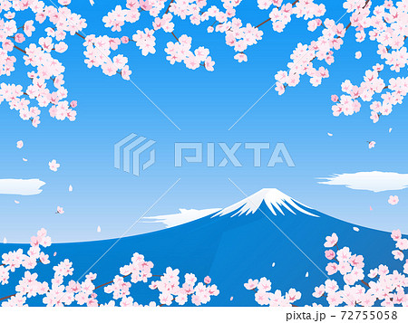 桜と富士山の風景イラストのイラスト素材