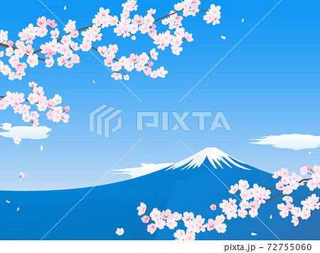 桜と富士山の風景イラストのイラスト素材