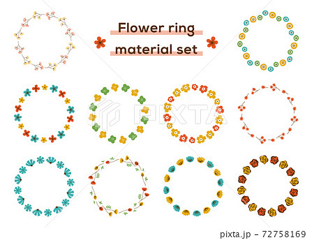 手描きの花の素材セット リング のイラスト素材