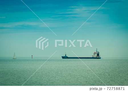 Transportation. Cargo conteiner ship sailing in still water 72758871