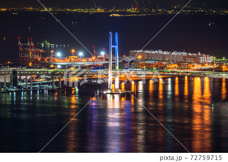 柳原良平『横浜ベイブリッジ夜景』 柳原良平 横浜ベイブリッジ夜景 限定2000部 リトグラフ(版画