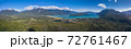PANORAMIC Aerial of Rio Negro village, Llancahue, Hornopiren at Austral, Route 7, Chile, South America.. 72761467