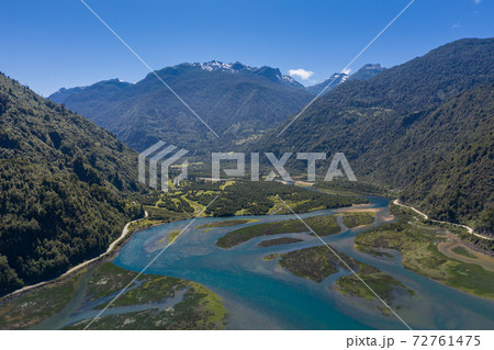 Aerial of Cochamo village, Reloncavi marine strait at Llanquihue National Park, Chile, South America. Aerial of Cochamo village, Reloncavi marine strait at Llanquihue National Park, Chile, South America. 72761475