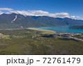 Aerial of Rio Negro village, Llancahue, Hornopiren at Austral, Route 7, Chile, South America. 72761479