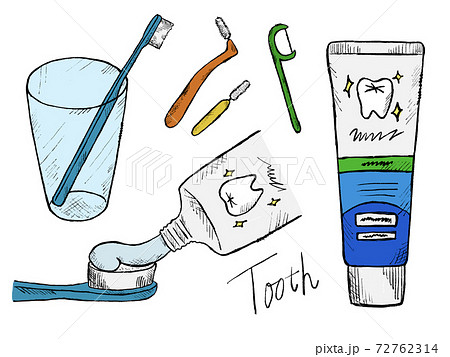 歯磨きや歯の手書きイラストイメージのイラスト素材