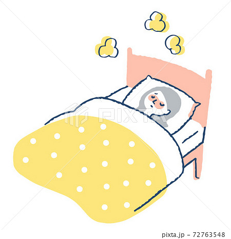 発熱　ベッドで寝ている風邪の女性 72763548