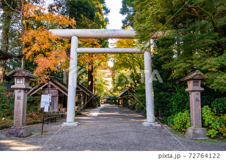 秋の天岩戸神社と爽やかな渓谷 72764122
