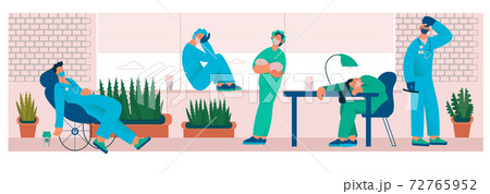 Tired overworked doctor or nurse in the office, drink coffee. Tired overworked doctor or nurse in the office, drink coffee. 72765952