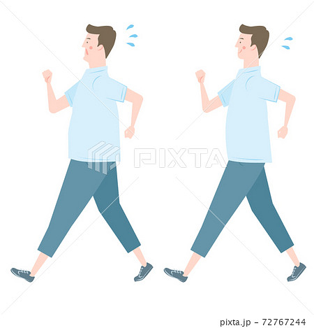 ウォーキングをする男性セットのイラスト素材