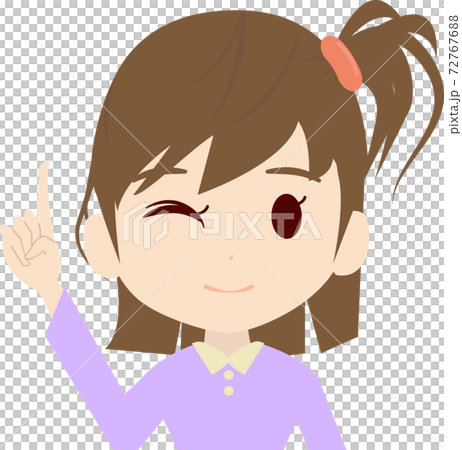 一個可愛的女孩指向的上半身插圖 72767688