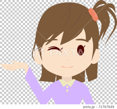 案内する可愛い女の子供の上半身イラストのイラスト素材