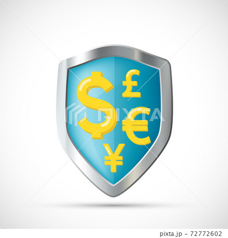 Currency symbols on the shield. Vector icon Currency symbols on the shield. Vector icon 72772602