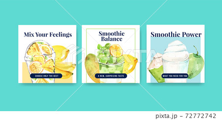 Advertise template with fruits smoothies concept design for marketing and commercial watercolor vector illustration 72772742