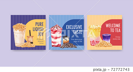 Advertise template with bubble milk tea concept design for commercial and marketing watercolor vector illustration Advertise template with bubble milk tea concept design for commercial and marketing watercolor vector illustration 72772743