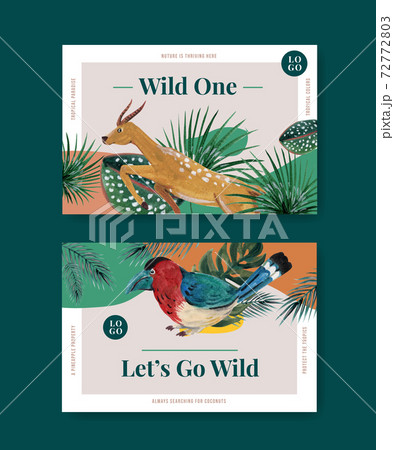 Facebook template with tropical contemporary concept design for social media and online marketing watercolor vector illustration 72772803