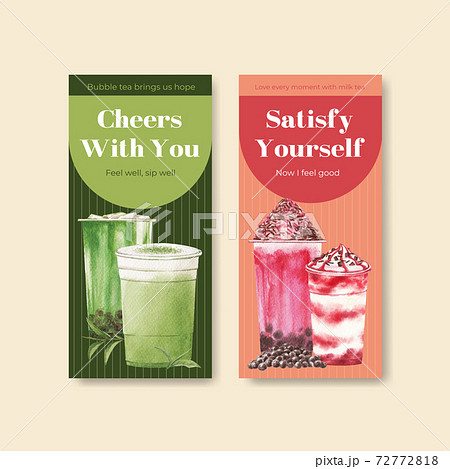 Flyer template with bubble milk tea concept design for brochure and leaflet watercolor vector illustration 72772818