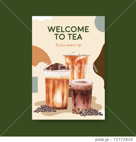 Poster template with bubble milk tea concept design for advertise and marketing watercolor vector illustration Poster template with bubble milk tea concept design for advertise and marketing watercolor vector illustration 72772819