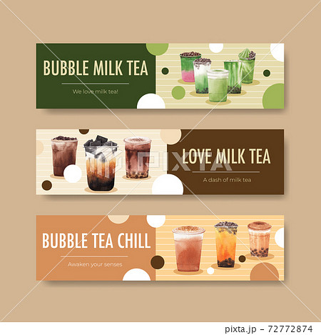 Banner template with bubble milk tea concept design for advertise and commercial watercolor vector illustration Banner template with bubble milk tea concept design for advertise and commercial watercolor vector illustration 72772874