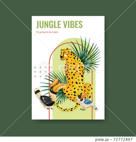 Poster template with tropical contemporary concept design for advertise and marketing watercolor vector illustration Poster template with tropical contemporary concept design for advertise and marketing watercolor vector illustration 72772897