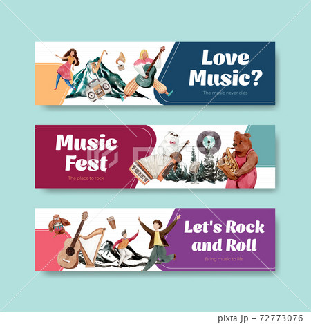 Banner template with music festival concept design for advertise and marketing watercolor vector illustration Banner template with music festival concept design for advertise and marketing watercolor vector illustration 72773076