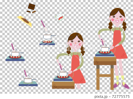 楽しそうにスイーツをつくる女性 セット イラストのイラスト素材