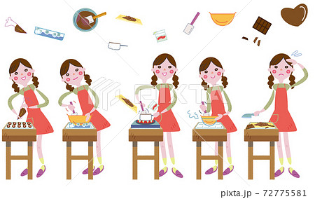 楽しそうにスイーツをつくる女性 セット イラストのイラスト素材