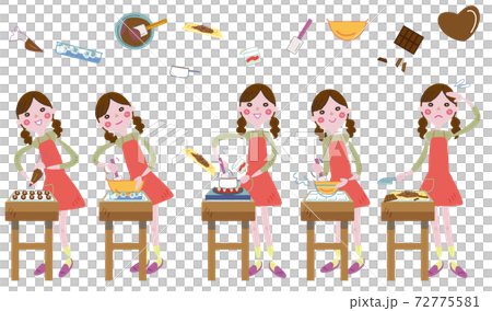 楽しそうにスイーツをつくる女性 セット イラスト 楽しそうにスイーツをつくる女性 セット イラスト 72775581