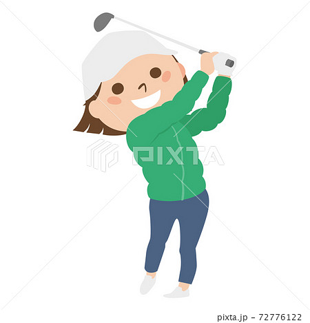 若い女性のイラスト 冬の寒い季節にスポーツのゴルフを楽しんでいる若い女性 のイラスト素材